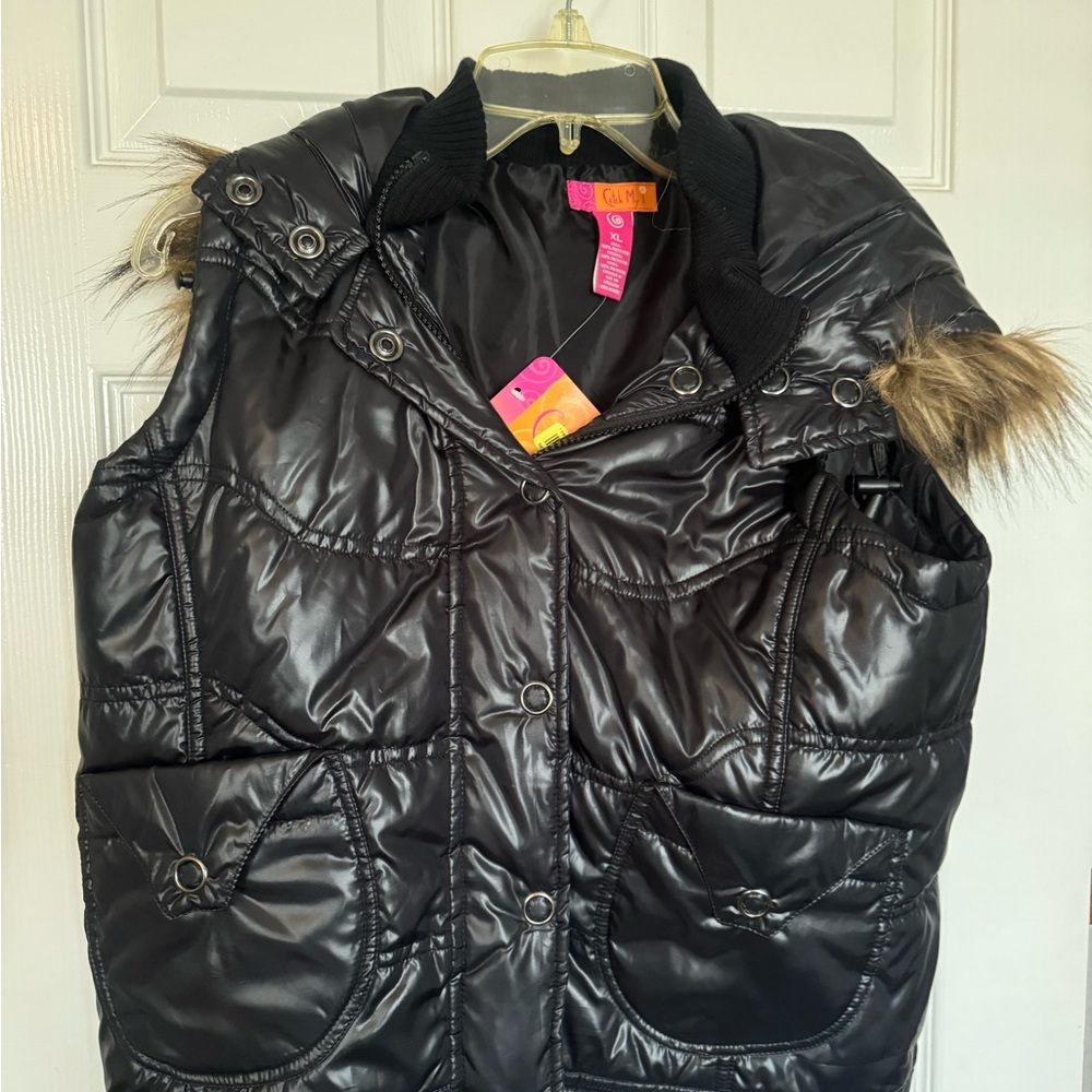 Puffer vest jacket; Catch my I Brand Detachable Faux Fur on Hood NWT